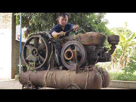 He Restored a 1970 Industrial Air Compressor After Decades of Rust — Incredible Final Performance