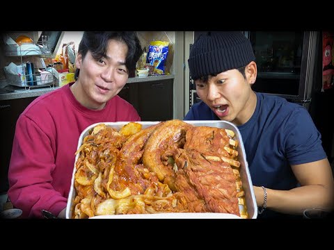 배말랭이 좋아하는 통삼겹 김치찜 해주기 먹방!! (feat.목살,삼겹살,등갈비)