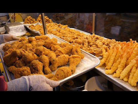 korean fried chicken, fried shrimp - korean street food