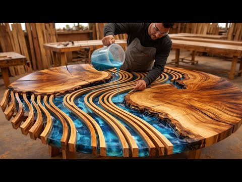 The Art of Woodworking: Creating a Luxury Round Table with Flowing Curves