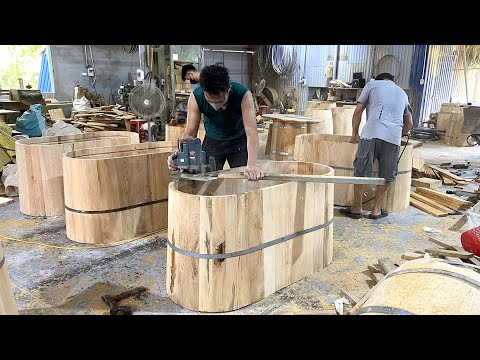 Process of Making Oak Bathtubs for Homestays, Resorts