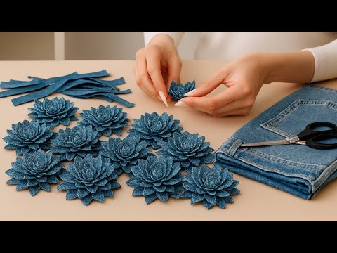 Turn Old Jeans into Beautiful Dahlias - Step-by-Step Tutorial_DIY