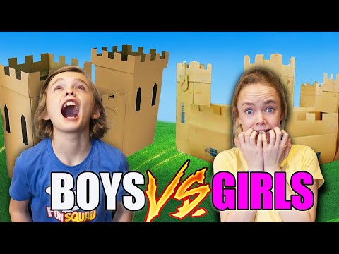 Boys VS Girls! Race to Build the Biggest Box Fort!