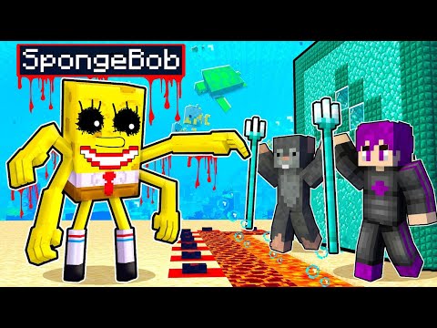 ماين كرافت : تحدي بناء بيت أمن تحت الماء ضد سبونج بوب المتحول الشرير ...!😱🔥