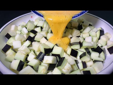 The eggplant is cut into cubes and topped with eggs. It’s really delicious.