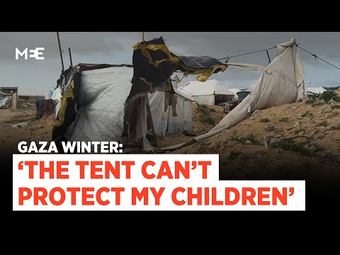 Displaced Palestinians in Khan Younis struggle as strong winds tear apart their tents