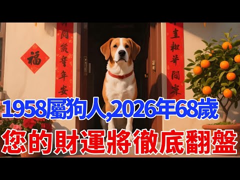要恭喜了！1958年屬狗人，戊戌年生，2026年68歲，您的財運將在2026年徹底翻盤！#禪韻生肖#生肖#家運 #運勢 #風水 #財運 #命理#屬相運勢