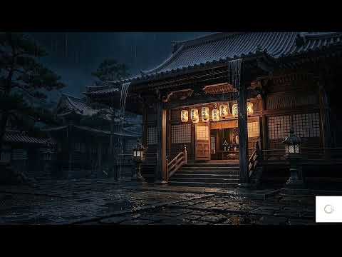 Heavy Rain on a Japanese Temple 🌧️ Shakuhachi Flute & Koto Zen Music for Deep Sleep