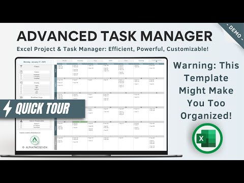 Excel Task Manager: Organize Work, Track Deadlines, Manage Teams, Boost Productivity - Quick Tour