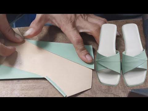 The craftsman shares how to make a pair of blue sandals.