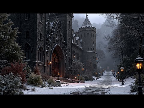 Old Library Heidelberg and Shadowed Studies | Snowy Winter Calm with Dark Academia Instrumental