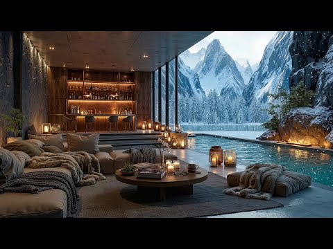 Snowy Mountain Living Room Jazz | Tranquil Jazz Music & Fireplace Warmth for Work, Study & Relax