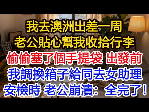 我去澳洲出差一周,老公貼心幫我收拾行李,偷偷往我箱子塞手提袋,出發前,我調換箱子給同去的女助理,過安檢時發生一幕,送機的老公崩潰哭嚎:全完了!#為人處世 #正能量 #故事分享 #生活經驗 #情感