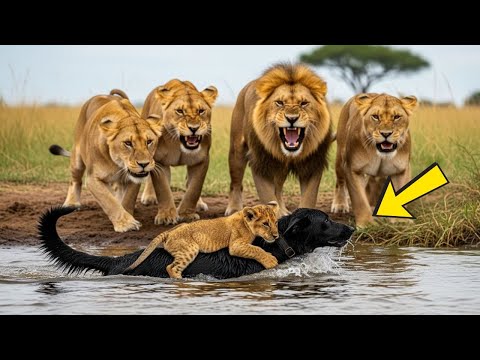 Chien sauve un lionceau de la noyade, mais la troupe apparaît et fait l’impensable !