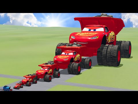 Big & Small Dump Truck Lightning Mcqueen vs Train Thomas | BeamNG.Drive