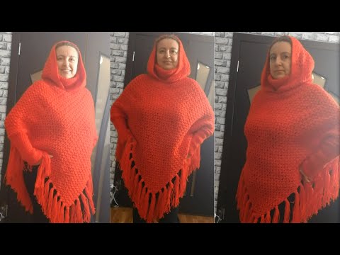 Накидка пончо с капюшоном на любой размер