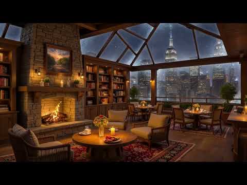 Snowy Night in New York ❄️ Smooth Jazz Piano & Cozy Coffee Shop Ambience for Relaxation, Unwind