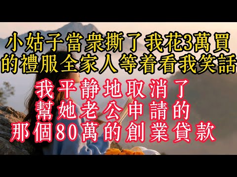 小姑子當眾撕了我花3萬買的禮服，全家人等著看我笑話，我平靜地取消了幫她老公申請的那個80萬的創業貸款