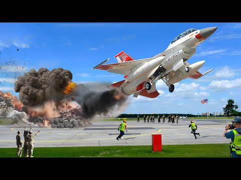 US Air Force F-16 Fighter Jet Pilot Performs High-Speed ​​Emergency Takeoff