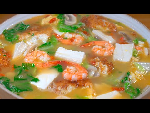 孩子在家想喝湯，可以像我壹樣做壹道蝦仁豆腐三鮮湯，營養全面，鮮美好喝！#like #cooking #food #美食教程