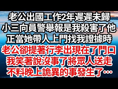 老公出國工作2年遲遲未歸，小三向員警舉報是我殺害了他，正當她帶人上門找我證據時，老公卻提著行李出現在了門口，我笑著說沒事了將眾人送走，不料晚上詭異的事發生了…【倫理】【都市】
