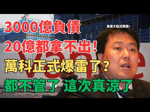 万科快暴雷了！3000亿负债扛不住了！20亿债务展期，深铁300亿输血失败，中央发话"市场化处理"，房地产优等生倒下，这会是第二个恒大吗？手握几套房的人要慌了！普通人该怎么办
