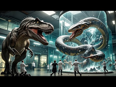 Gene mutation! A war between a mutated Tyrannosaurus and a prehistoric python breaks out.