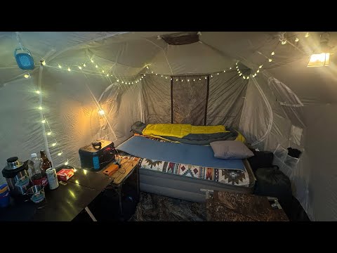 ЗИМНИЙ КЕМПИНГ В КАРЕЛИИ. ТЕПЛАЯ НОЧЕВКА В ОГРОМНОЙ ПАЛАТКЕ