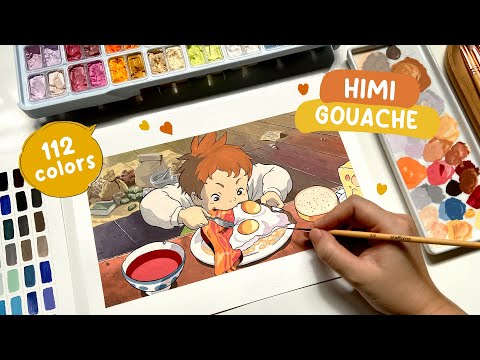 🍛 Studio Ghibli Howl's Moving Castle relaxing painting process / HIMI gouache 112 colors unboxing 🥓