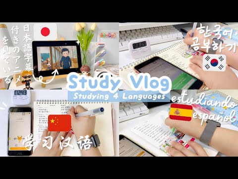 Study Vlog | Study 4 Languages with me 🇨🇳🇪🇸🇰🇷🇯🇵