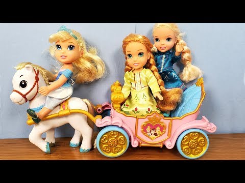 Playdate at Cinderella ! Elsa and Anna toddlers - horses - surprises - nail polish - painting