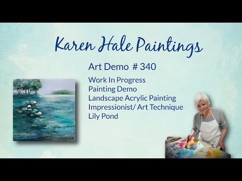 Lily Pond Landscape Acrylic Painting in Progress, Art Technique, Demo #340