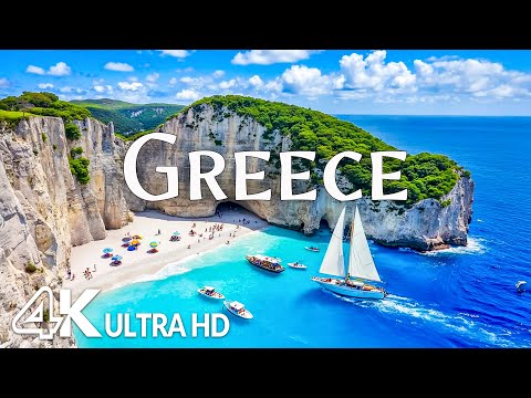 Wonder of Greece 4K – White Houses, Blue Domes & Stunning Mediterranean Coast | Relaxing Music