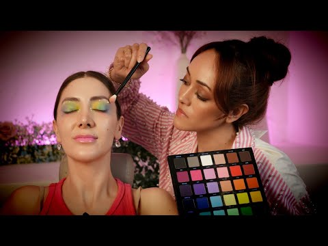 ASMR Cute Rainbow Festival Makeup | Face Prep, Colorful Tones, Micro-Precision Touch, | Soft-Spoken