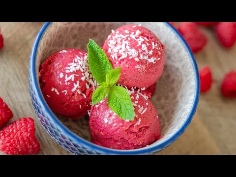 МОРОЖЕНОЕ из 3-х ингредиентов БЕЗ САХАРА | малиновый ягодный СОРБЕТ веганский из малины и бананов