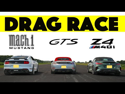 2024 BMW Z4 M40i vs Porsche 718 GTS 4.0 vs Ford Mustang Mach 1. Drag and Roll Race.