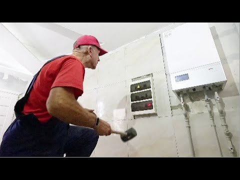 Укладка керамогранитной плитки в ванной  ч.17 Облицовка электрощитка 2