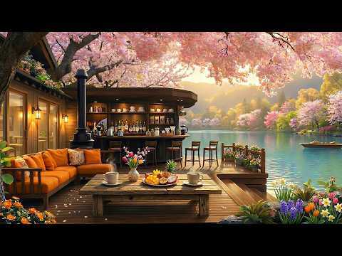 Peaceful Day at Cozy Lakeside Cafe Ambience ➤ Relaxing Jazz Instrumental Music to Study, Work