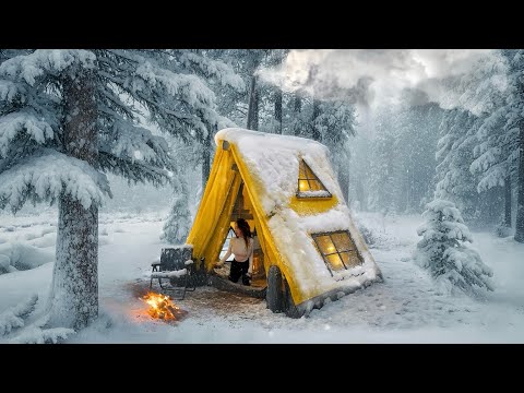 CAMPING IN THE SNOW WITH NEW BUSHCRAFT INFLATABLE TENT l NATURE SOUND ASMR