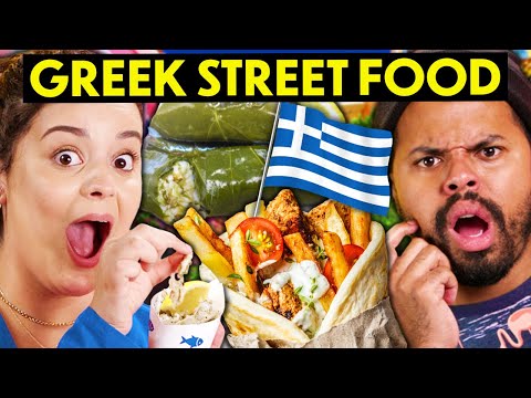 Americans Try Greek Street Food For The First Time! (Dolmades, Loukoumades, Tiropita)