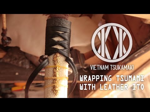 Wrapping Tsumami with leather ito