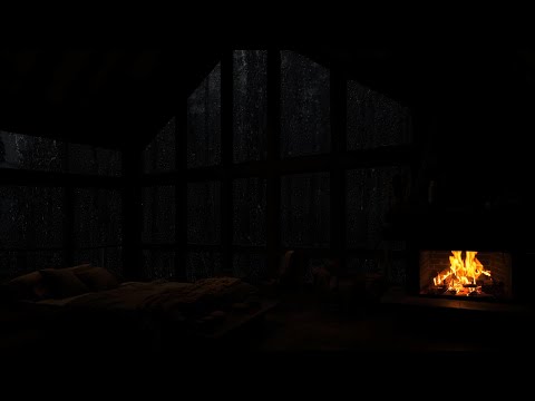 No Ads🌧️ Cozy Cabin in the Woods | Rainfall, Fireplace Sounds & Soft Thunder for Restful Night 🥱