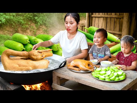 How to Boil Giant Duck - Harvesting Giant Gourd to Sell at Market with Single Mom