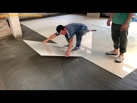Professional Living Room Floor Construction Skills Using High-Quality Ceramic Tiles Size 100 x 100cm