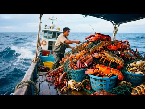 Three people are fishing for fish in turns  all kinds of fish catch a lot of hooks  the fishing con