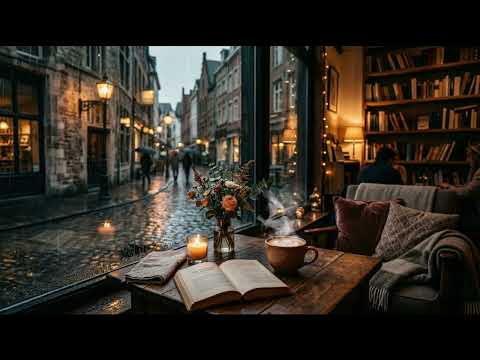 Golden Rainy Jazz & Coffee ☕ Cozy Cafe Jazz Music & Relaxing Bossa Nova Piano for Study & Work