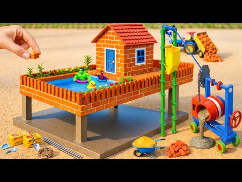 Thief Caused House Collapse - How to Make a Modern 2-Story Pool House With Bricks and Cement