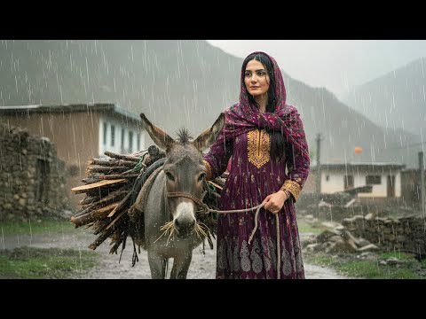 Daily life of a village girl in a rainy and cold Day | Bread Baking & Donkey Riding