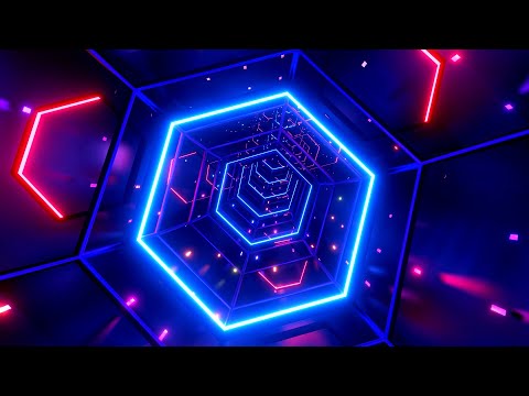 4K Fast Moving Hexagon Tunnel Blue & Red Color Neon Light Screensaver Motion Background Video Loop