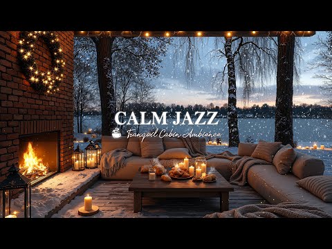 Jazz In Calm Evening Winter Ambience | Sweet Jazz Melodies In Warm Balcony With Fireplace For Relax